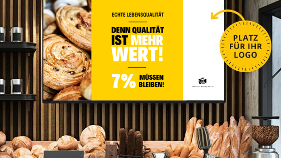 Eine Bäckerei mit einem Schild, auf dem "Denn Qualität ist mehr wert" steht.