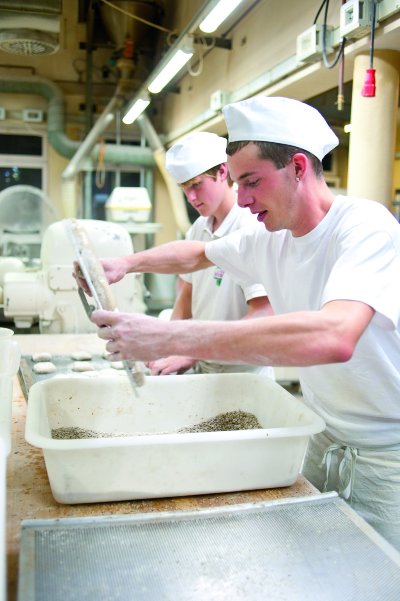 Bäckergesellen setzen Teig an