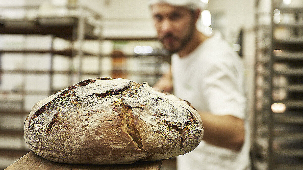 Brot wird in den Ofen geschoben